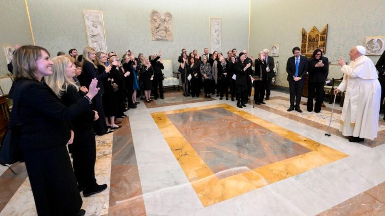 Pope Francis greets a delegation from FADICA on Nov. 11, 2024